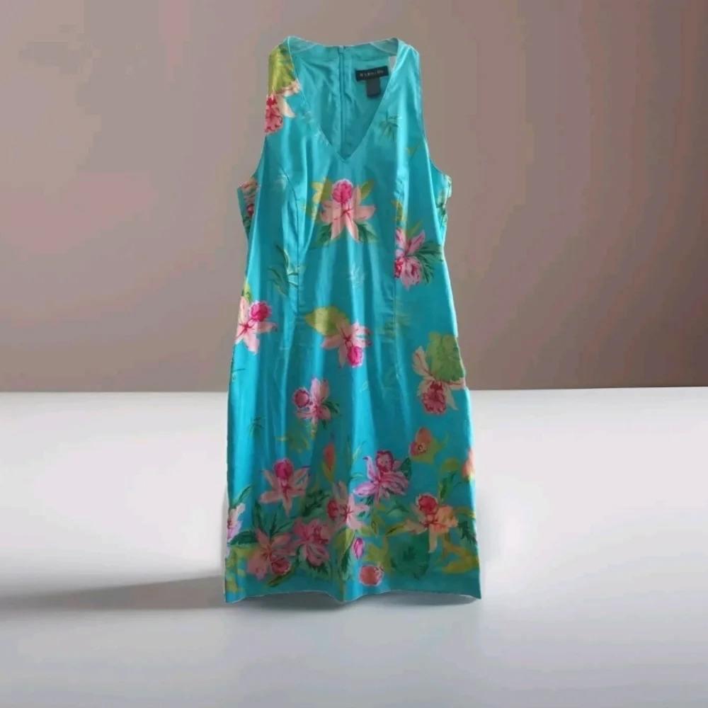 Harold's Pencil dress Size 10 blue Tropical Floral Hawaiian Resortwear